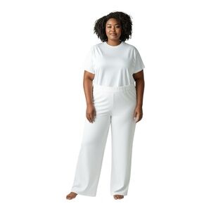 KRAZY LARRY Women’s Flat Front, Ankle Pants, Side Zipper, Spandex,White, Size 1X